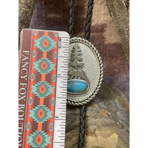 TURQUOISE BEAR SILVER BOLO LARIAT Y NECKLACE MENS WOMENS MOM DAD GIFT WESTERN - Picture 13 of 16